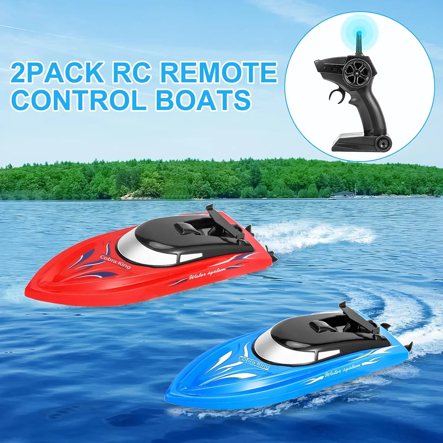RC Boat,Remote Control Boats for Kids and Adults,10km/H 2.4G High Speed Remote Control Boat,Fast RC Boats for Pools and Lakes with 4 Rechargeable Battery.(Blue Red) interact mandarin spidery 2PACK 