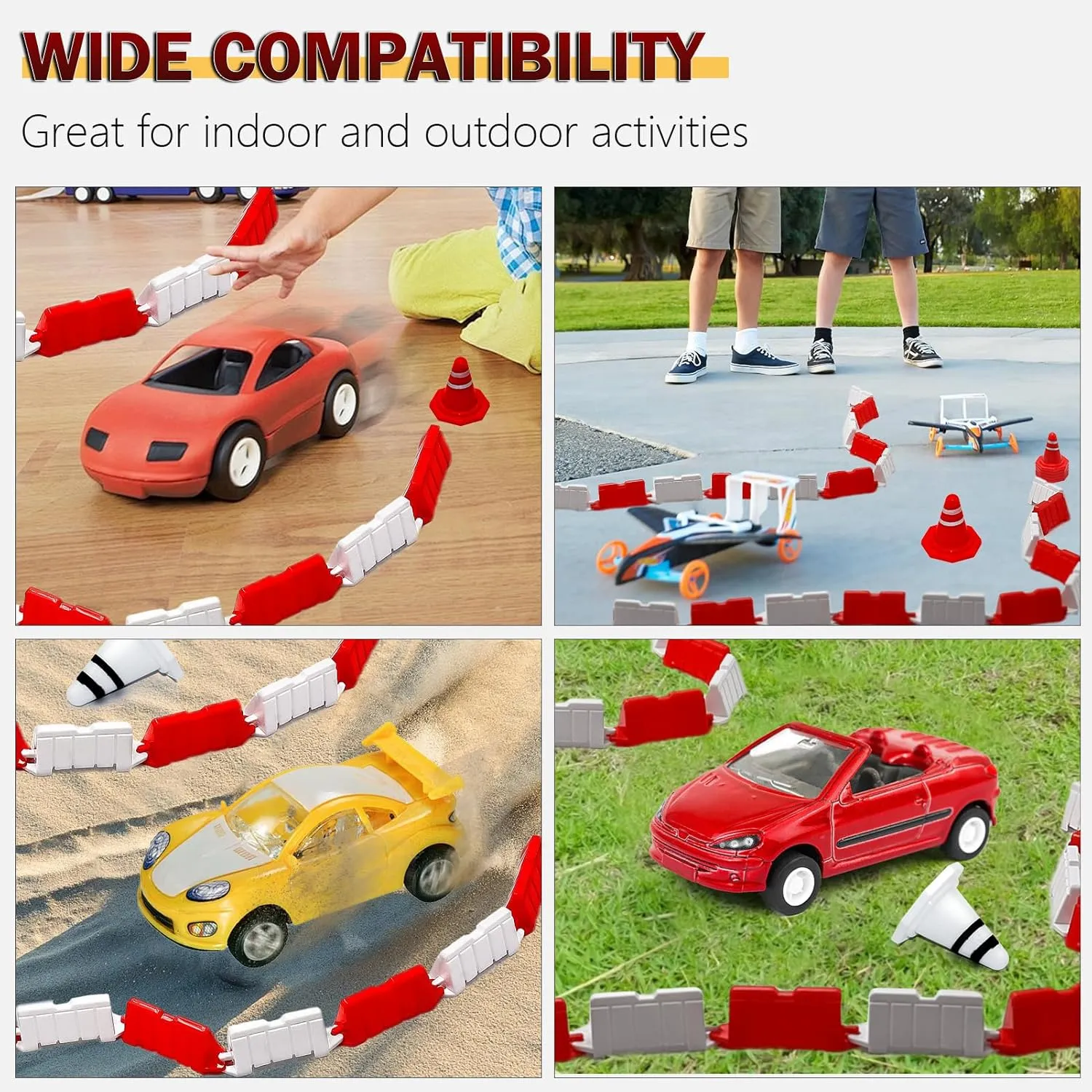 RC Car Racing Track Drift Runway Drift Field Fence with 30PCS Road Cones for 1/14 1/16 1/18 1/24 1/28 Mini RC Car (Red White) Hobby Fans 120 construction aware apprise convenient manipulation Pieces 