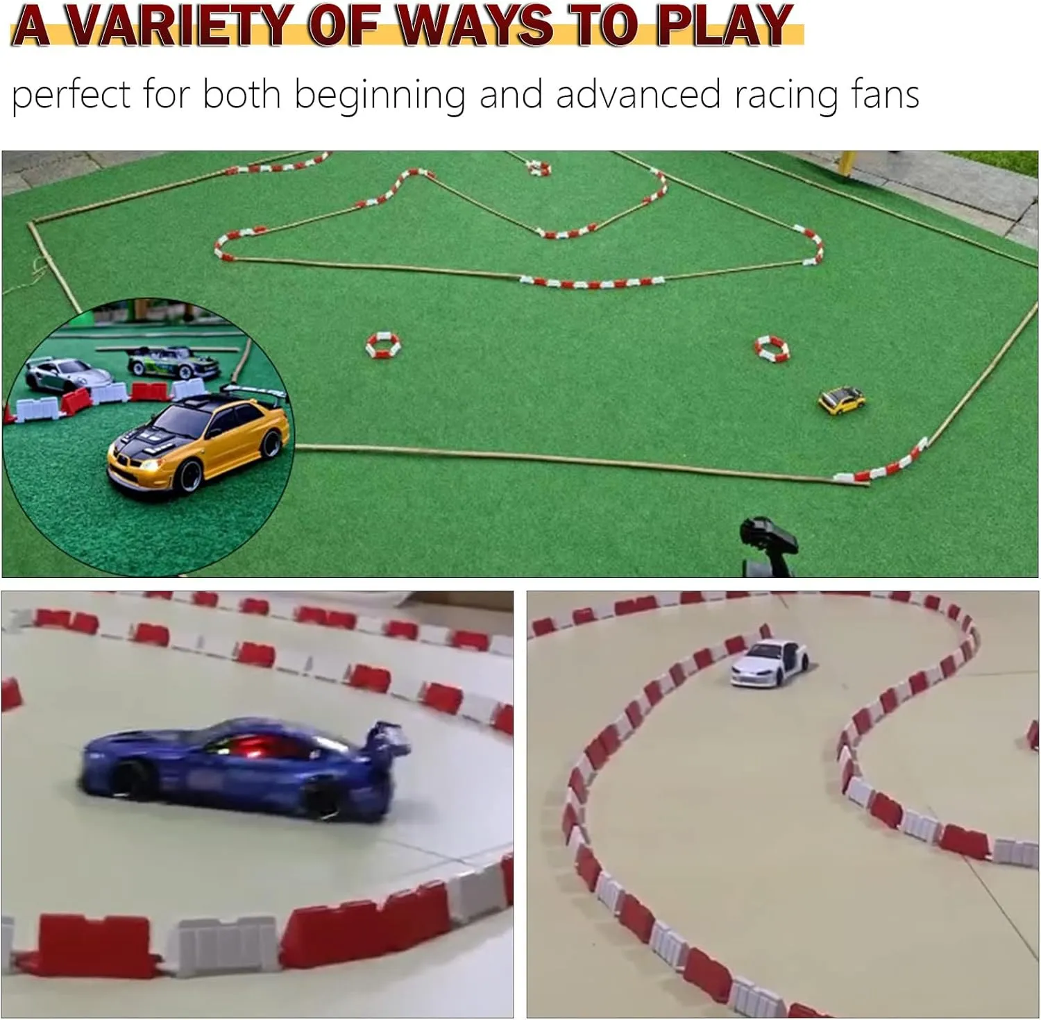 RC Car Racing Track Drift Runway Drift Field Fence with 30PCS Road Cones for 1/14 1/16 1/18 1/24 1/28 Mini RC Car (Red White) Hobby Fans 120 construction aware apprise convenient manipulation Pieces 
