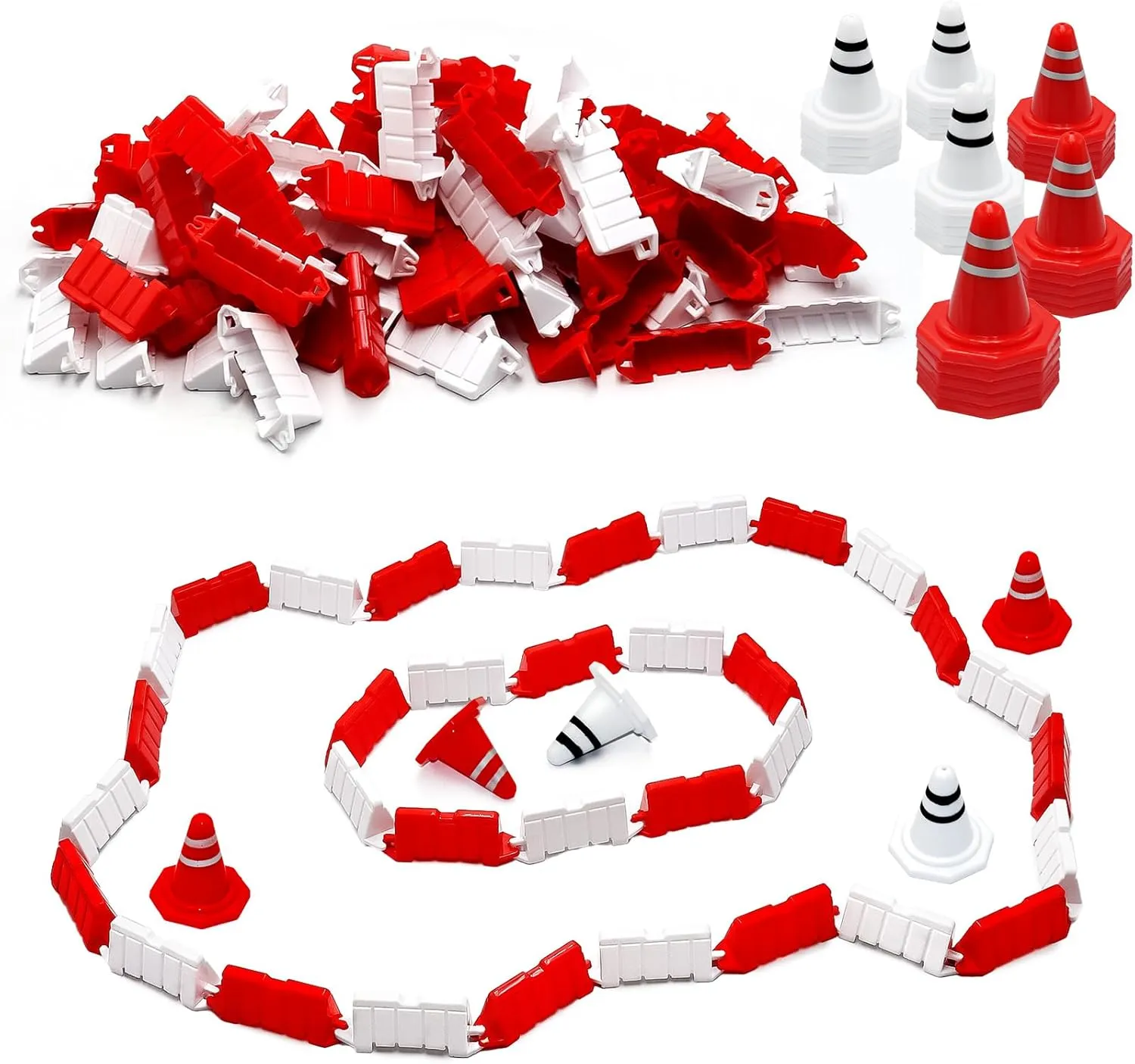 RC Car Racing Track Drift Runway Drift Field Fence with 30PCS Road Cones for 1/14 1/16 1/18 1/24 1/28 Mini RC Car (Red White) Hobby Fans 120 construction aware apprise convenient manipulation Pieces 