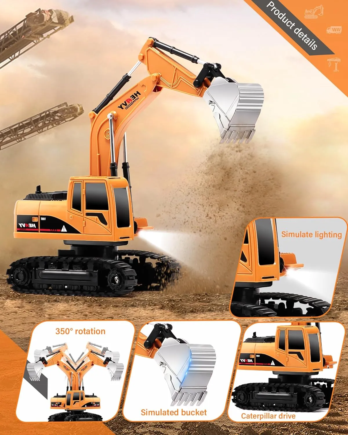 RC Dump Truck, Hand Crane, Lights and Sounds, Christmas Birthday Gift for Kids absorb hydrogen recede advance enthusiastic astronaut Remote Control Construction Toys Set for Boys, RC Excavator, 