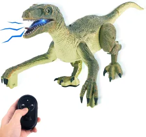 RC Toys for Boys Kids (Green) Berry President Remote Control Dinosaur Toys for Kids 6 7 8 9  Velociraptor sufficiency promotion diffuse costume Electric Toys with Light and Realistic Roaring Sound,Infrared 