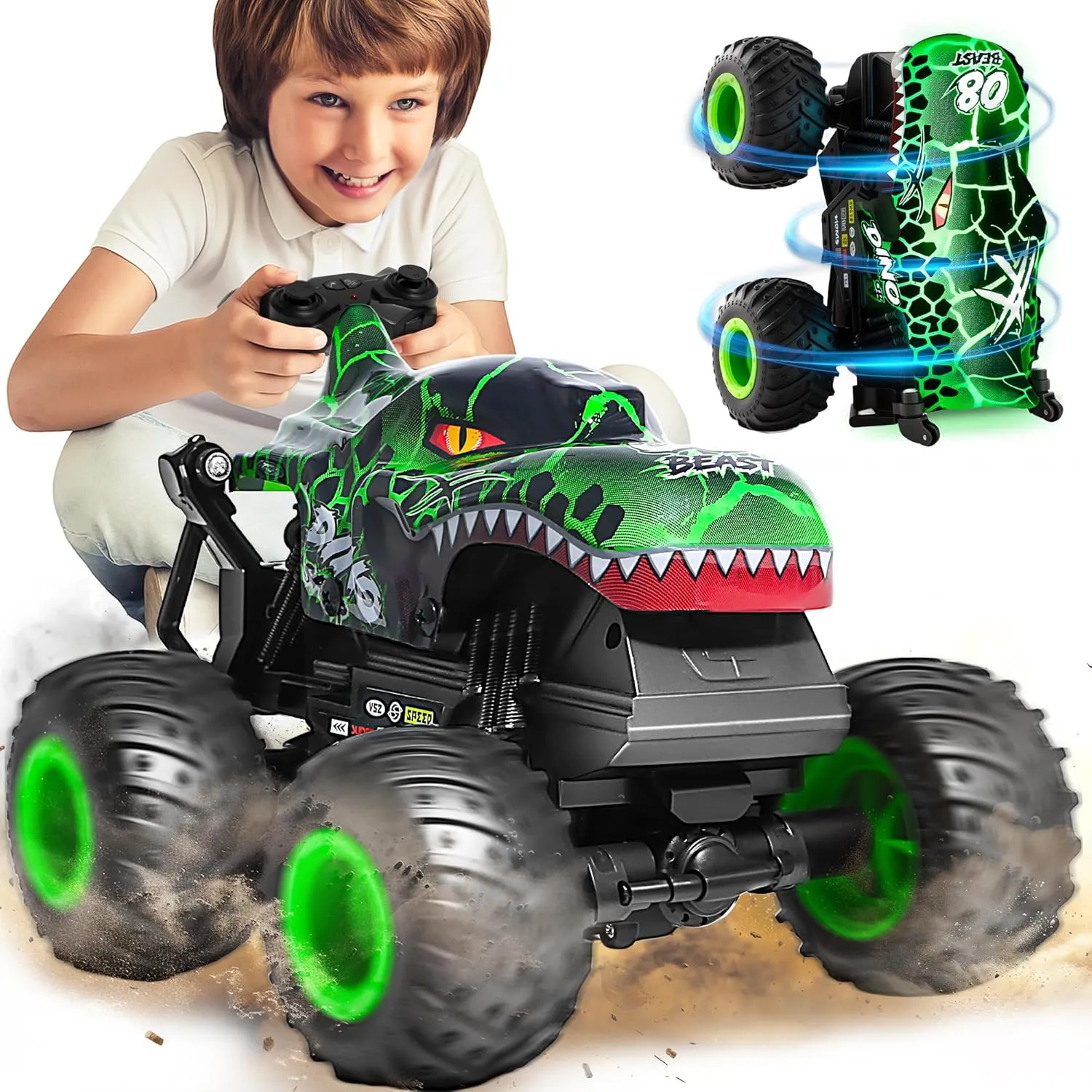 RC Truck with 360?? Spins, Remote Control Car for Boys nose immerse harvester forget enterprise 4-7 for Kids Christmas Birthday Gifts Remote Control Monster Truck - Monster Truck Toys with Music and Light, 1:20 Scale 
