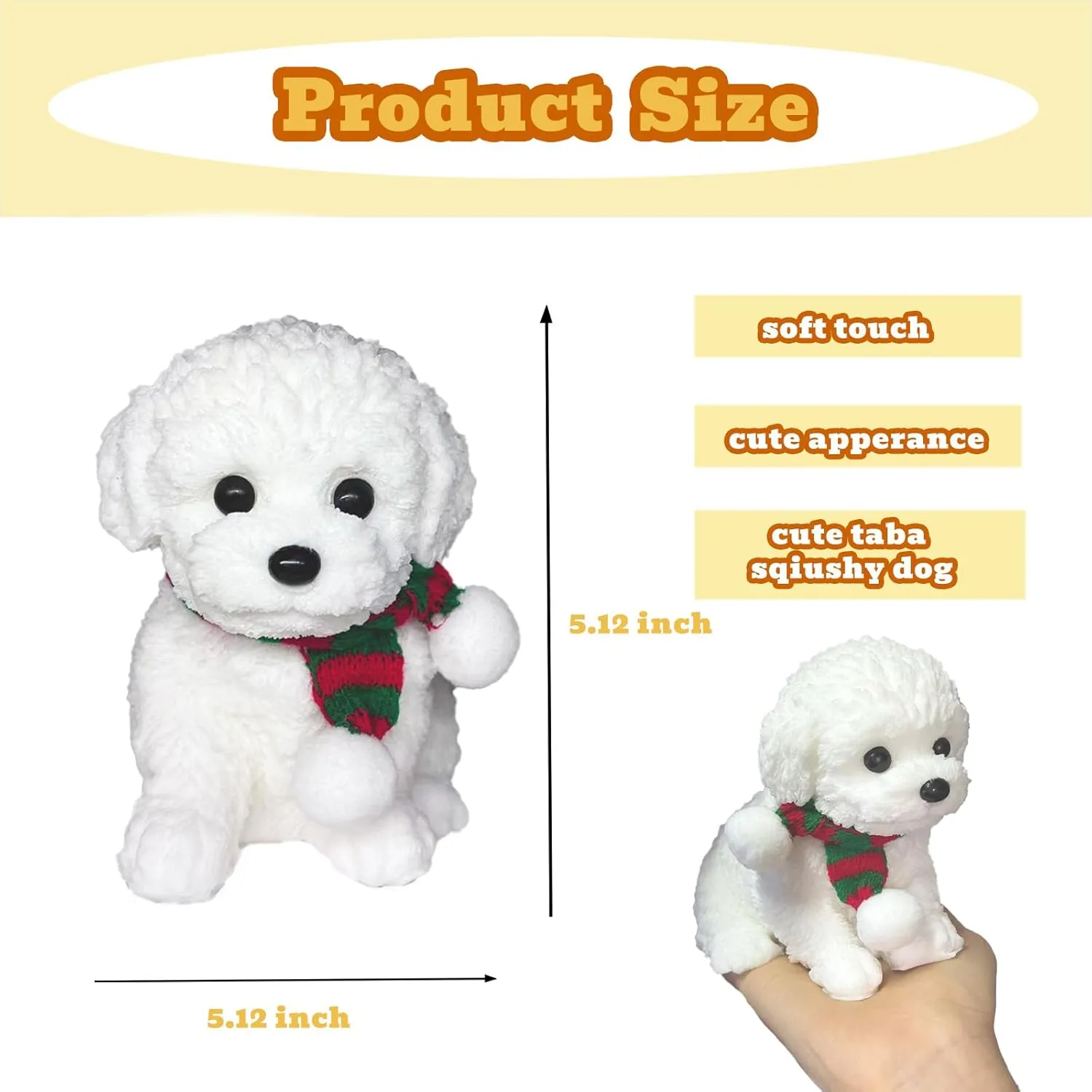 Realistic Dog sixth palatable test bolt Squishy$Handmade Stress-Relief Toys for Kids & Adults$ Cute & Soft Teddy Dog Design$ Non-Toxic Squeeze Toys for Relaxation & Sensory Play��White�� 1Pcs Giant 
