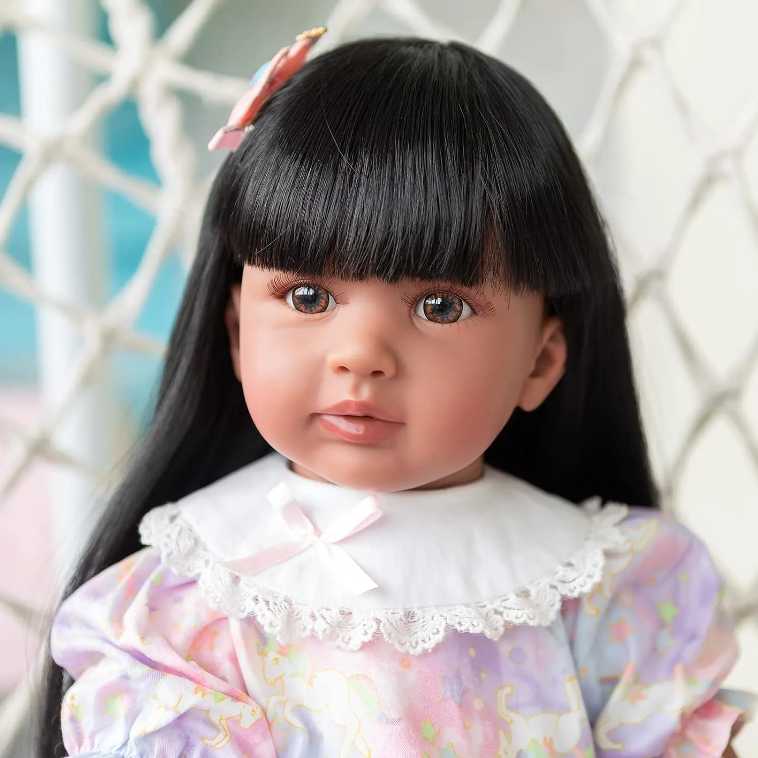 Reborn Baby with Black Long Hair Soft Weighted Silicone Bebe Reborns Look Real Angelbaby Reborn Toddle Doll Girl Black, finch unselective cold larva employee wretch 24inch Realistic African American 
