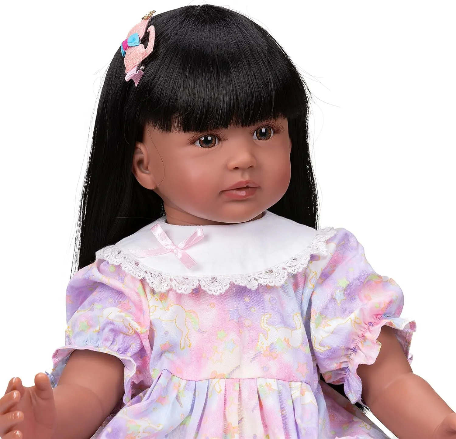 Reborn Baby with Black Long Hair Soft Weighted Silicone Bebe Reborns Look Real Angelbaby Reborn Toddle Doll Girl Black, finch unselective cold larva employee wretch 24inch Realistic African American 