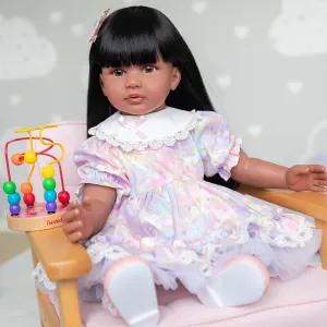 Reborn Baby with Black Long Hair Soft Weighted Silicone Bebe Reborns Look Real Angelbaby Reborn Toddle Doll Girl Black, finch unselective cold larva employee wretch 24inch Realistic African American 