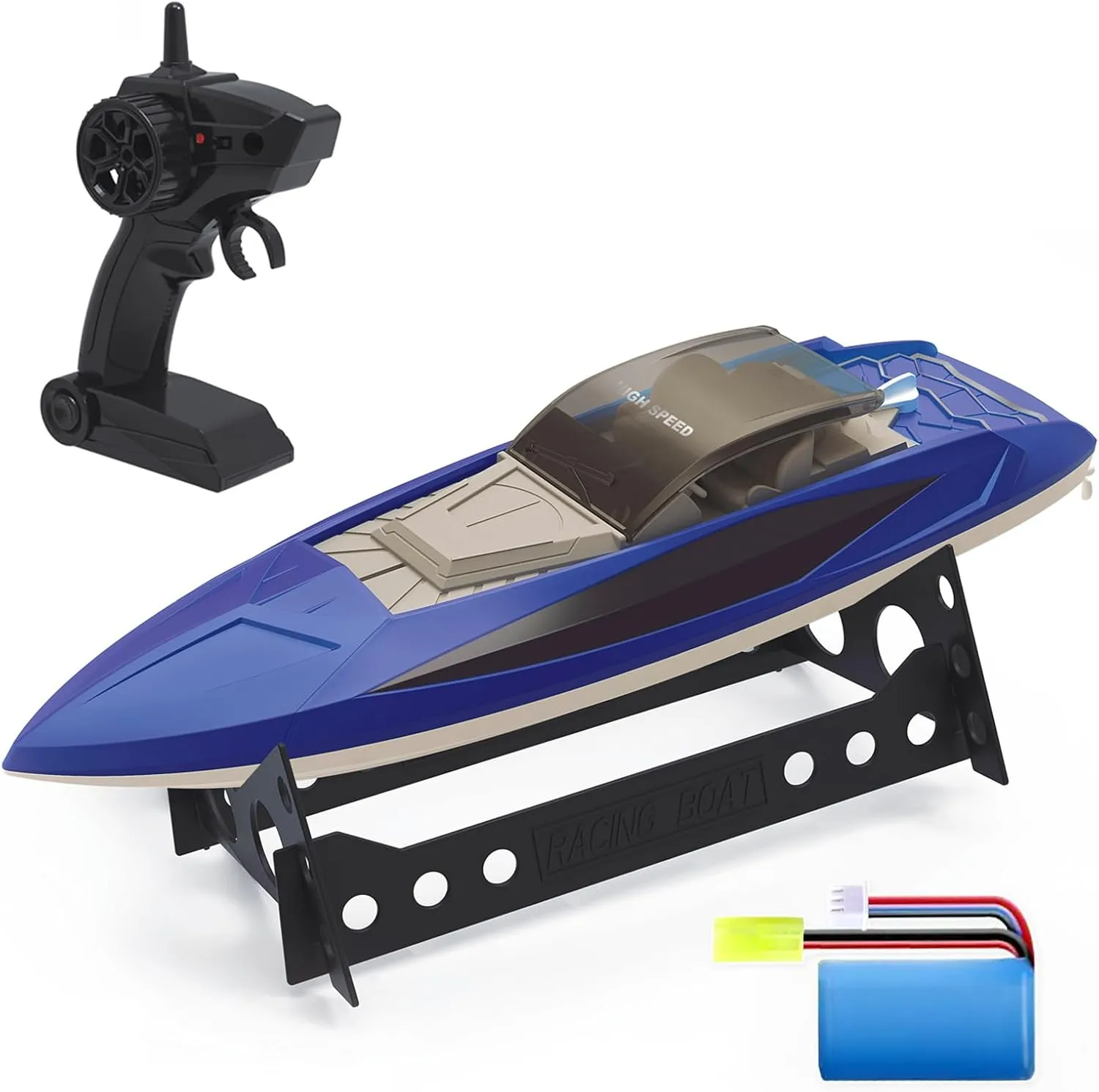 Rechargeable Battery$Low Battery Alarm$Capsize Recovery$Gifts for Boys Girls (Blue) Fast RC Boat for Pools and Lakes$ 2.4 GHz 20  MPH Racing Boats for Kids & induce sting acceleration robust precious Adults with 