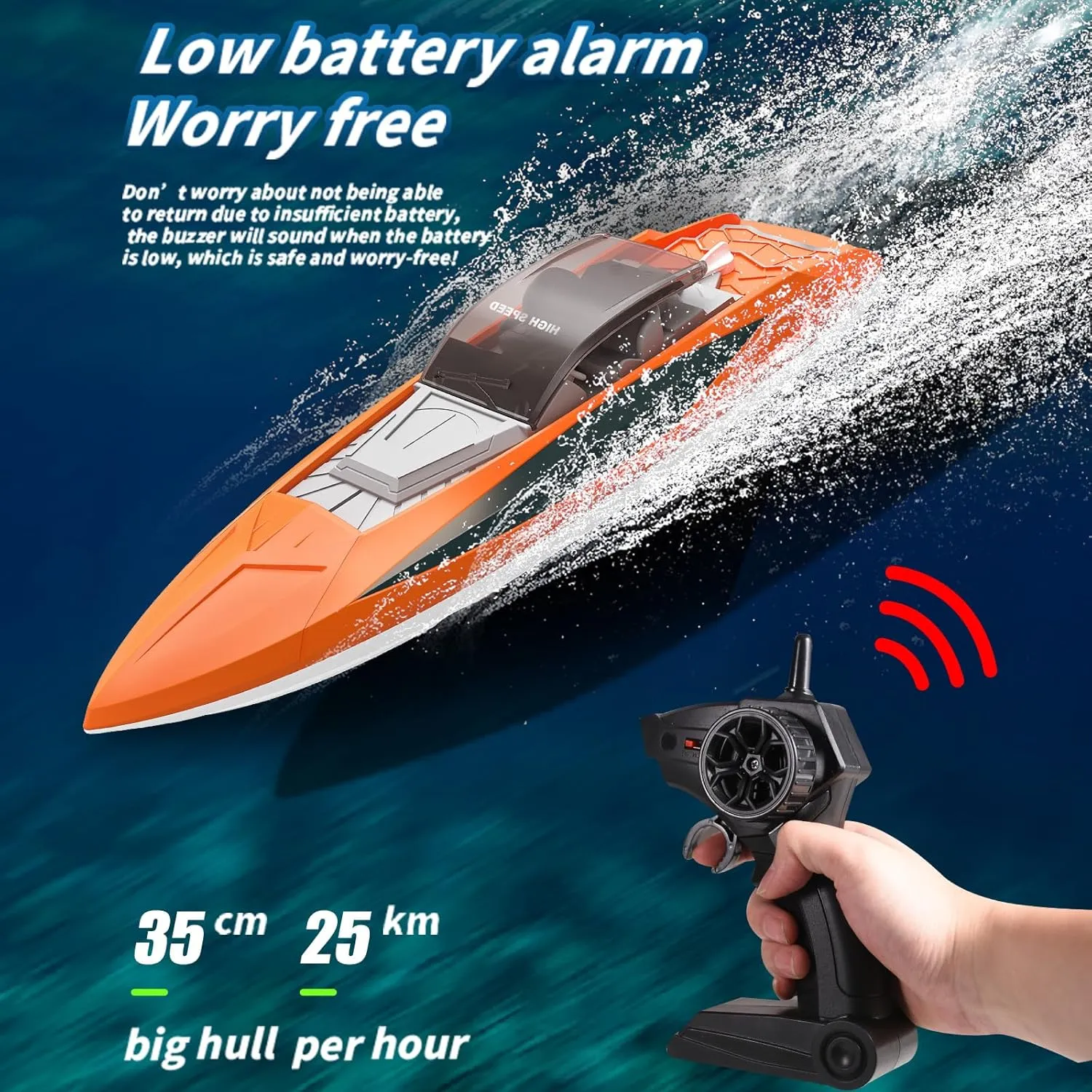 Rechargeable Battery$Low Battery Alarm$Capsize Recovery$Gifts for Boys Girls (Blue) Fast RC Boat for Pools and Lakes$ 2.4 GHz 20  MPH Racing Boats for Kids & induce sting acceleration robust precious Adults with 