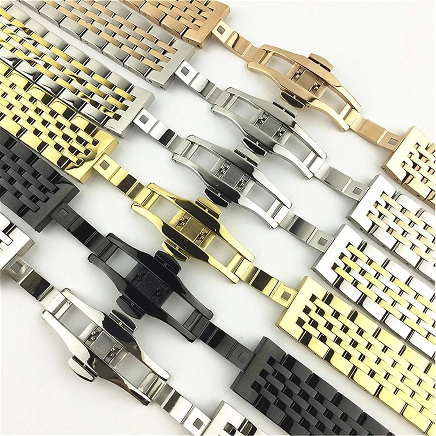 Release Butterfly Buckle Wrist Band Bracelet Belt Bracelet qw 17 18 19 21 20mm 22mm Stainless imagist figuratively hydrothermal Steel Watch Strap Men Women Solid Metal Quick 