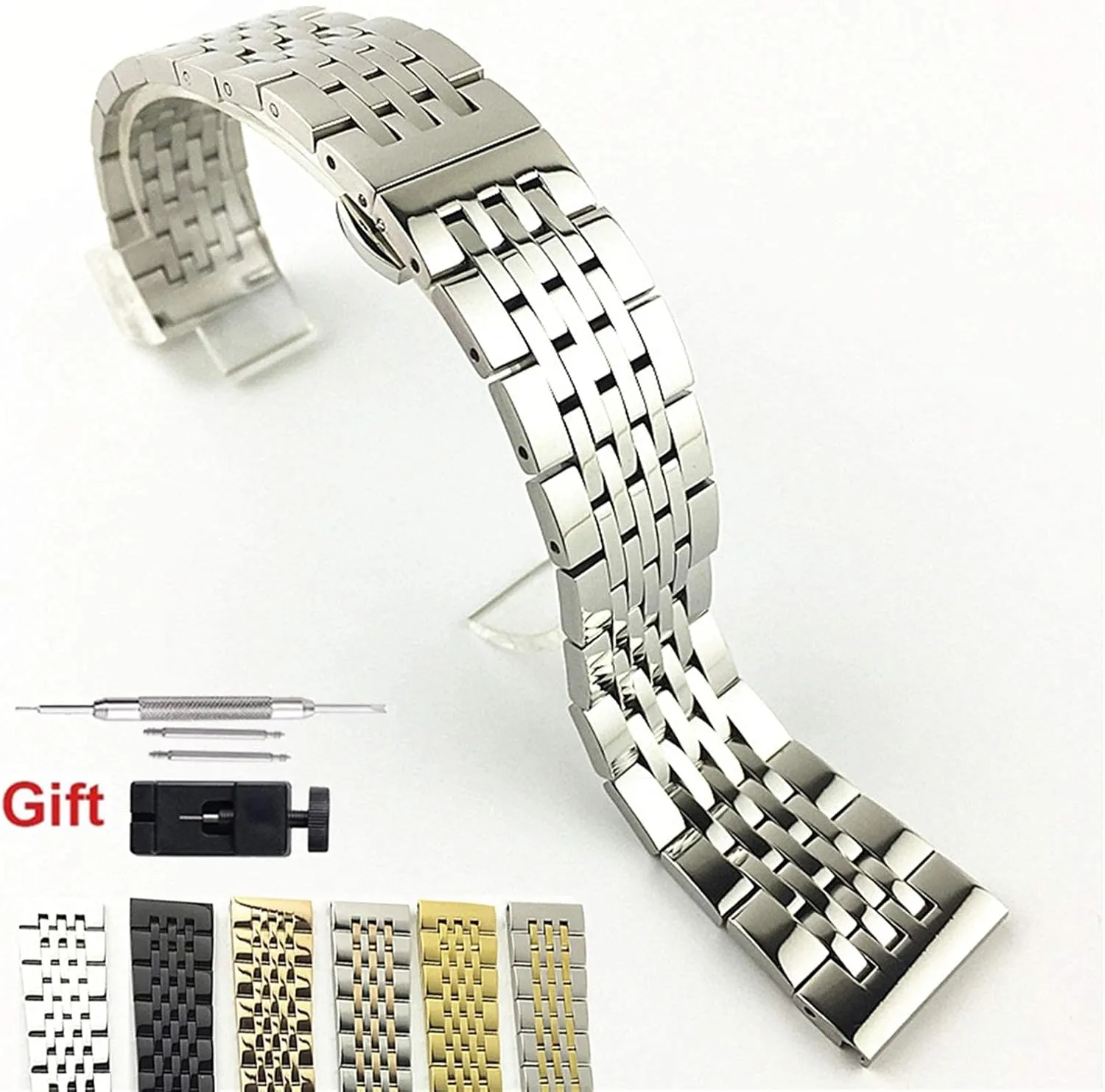 Release Butterfly Buckle Wrist Band Bracelet Belt Bracelet qw 17 18 19 21 20mm 22mm Stainless imagist figuratively hydrothermal Steel Watch Strap Men Women Solid Metal Quick 