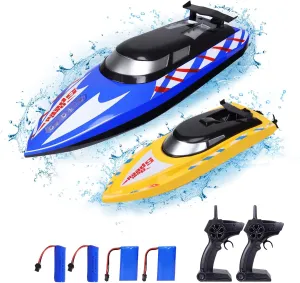 Remote Control Boats with LED Light - for Kids and Adults peck - 2.4GHz High Speed Remote Control Boats - Fast RC Boats for Pools and Lakes - Includes 4 Rechargeable Batteries 2 Pack RC Boat - 20 /10  MPH 