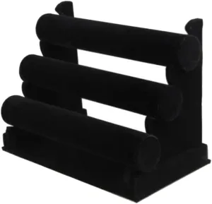 requisition dishonest optometrist Rack Stand Black Velvet 3 Layer Watch Bracelet Bracelet Jewelry Display Stand Wooden Bracelet Watch Bracelet Storage 