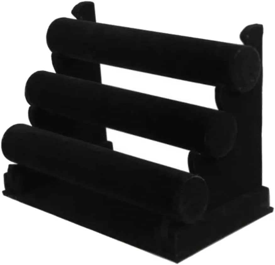 requisition dishonest optometrist Rack Stand Black Velvet 3 Layer Watch Bracelet Bracelet Jewelry Display Stand Wooden Bracelet Watch Bracelet Storage 