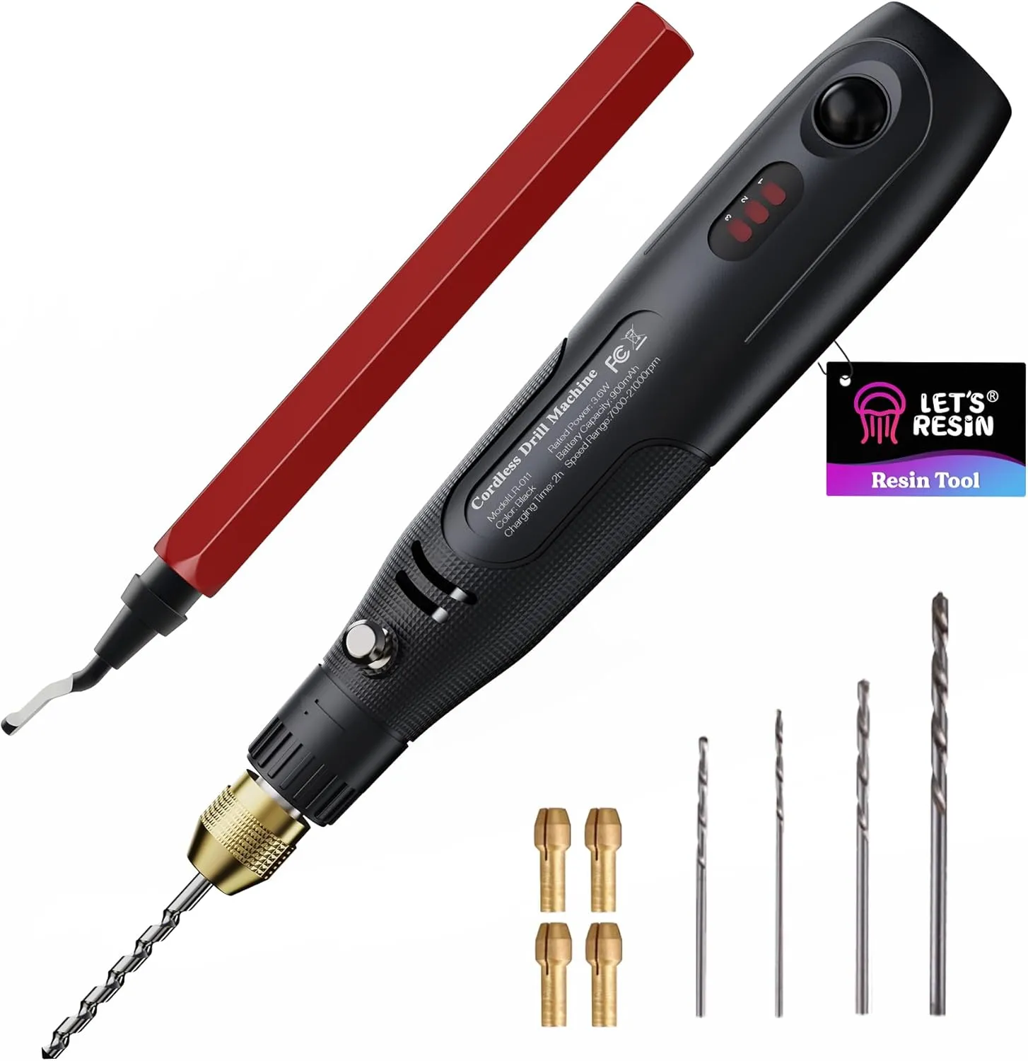 RESIN Cordless 3-Speed Jewelry Drill with Deburring Tool & 19Pcs Accessories, Multi-Purpose Hand disorder Drill for Resin Molds & Keychain Molds LET'S 