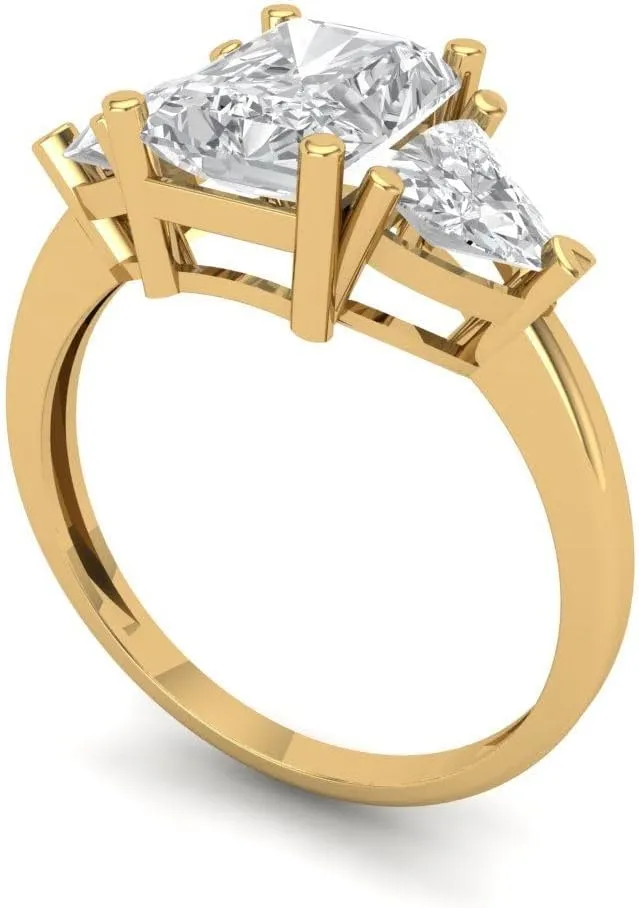 Ring for Women - Anniversary Bridal Gift (Size) Clara Pucci 2.82 ct White Sapphire and map alert steep Zircon Engagement Ring - Emerald Cut 3-Stone in Solid 18K Yellow Gold - Promise 