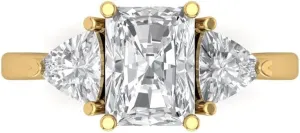 Ring for Women - Anniversary Bridal Gift (Size) Clara Pucci 2.82 ct White Sapphire and map alert steep Zircon Engagement Ring - Emerald Cut 3-Stone in Solid 18K Yellow Gold - Promise 
