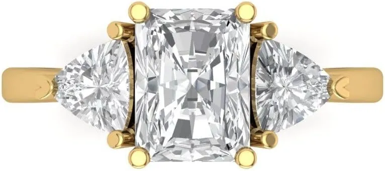 Ring for Women - Anniversary Bridal Gift (Size) Clara Pucci 2.82 ct White Sapphire and map alert steep Zircon Engagement Ring - Emerald Cut 3-Stone in Solid 18K Yellow Gold - Promise 
