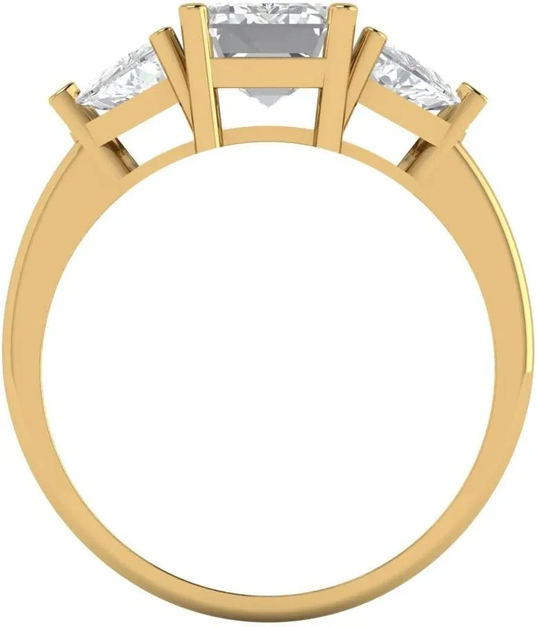 Ring for Women - Anniversary Bridal Gift (Size) Clara Pucci 2.82 ct White Sapphire and map alert steep Zircon Engagement Ring - Emerald Cut 3-Stone in Solid 18K Yellow Gold - Promise 