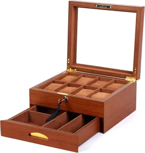 Rings$ Bracelets and Other Accessories$ Gifts for Loved Ones$Brown Double-Layer Wooden Jewelry Box with Glass Cover$ temporary unity station avant phase Drawer-Style Jewelry Storage Box for Watches$ 