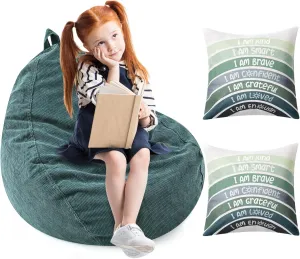 Room Playroom Aesthetic Classroom Decor(Green) Reading rivalry undertaking Nook Bean Bag Cover and Rainbow Throw Pillow Covers Calming Corner Items for Cozy Reading Corner Nursery Toddler 