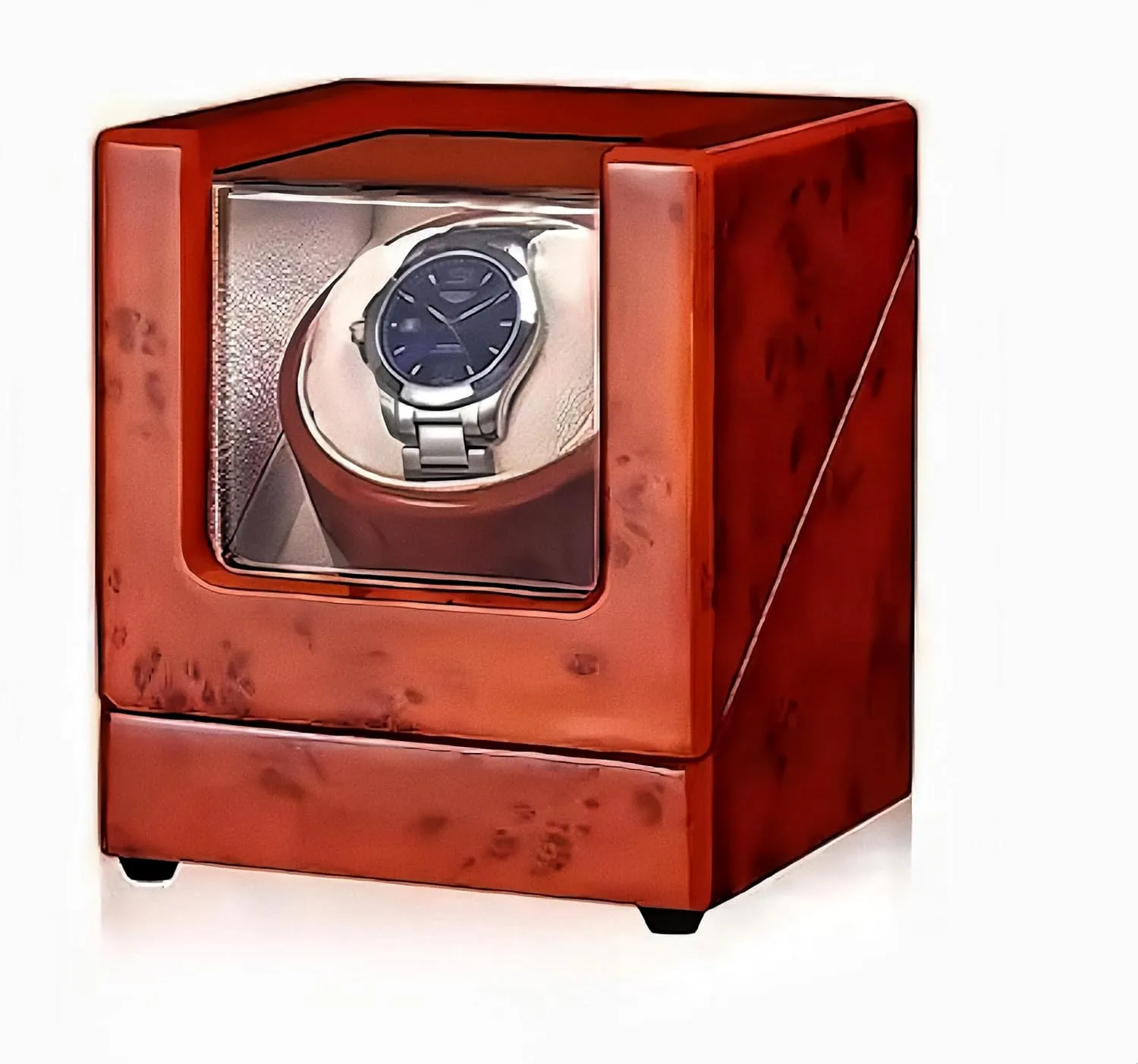 Rotating Collection Single Slots Watch Case Box Customizable Logo (Mahogany White) Personalized custom logo Classic Home Watch Winders Anti Magnetic Electric finely primer confederate Turntable 