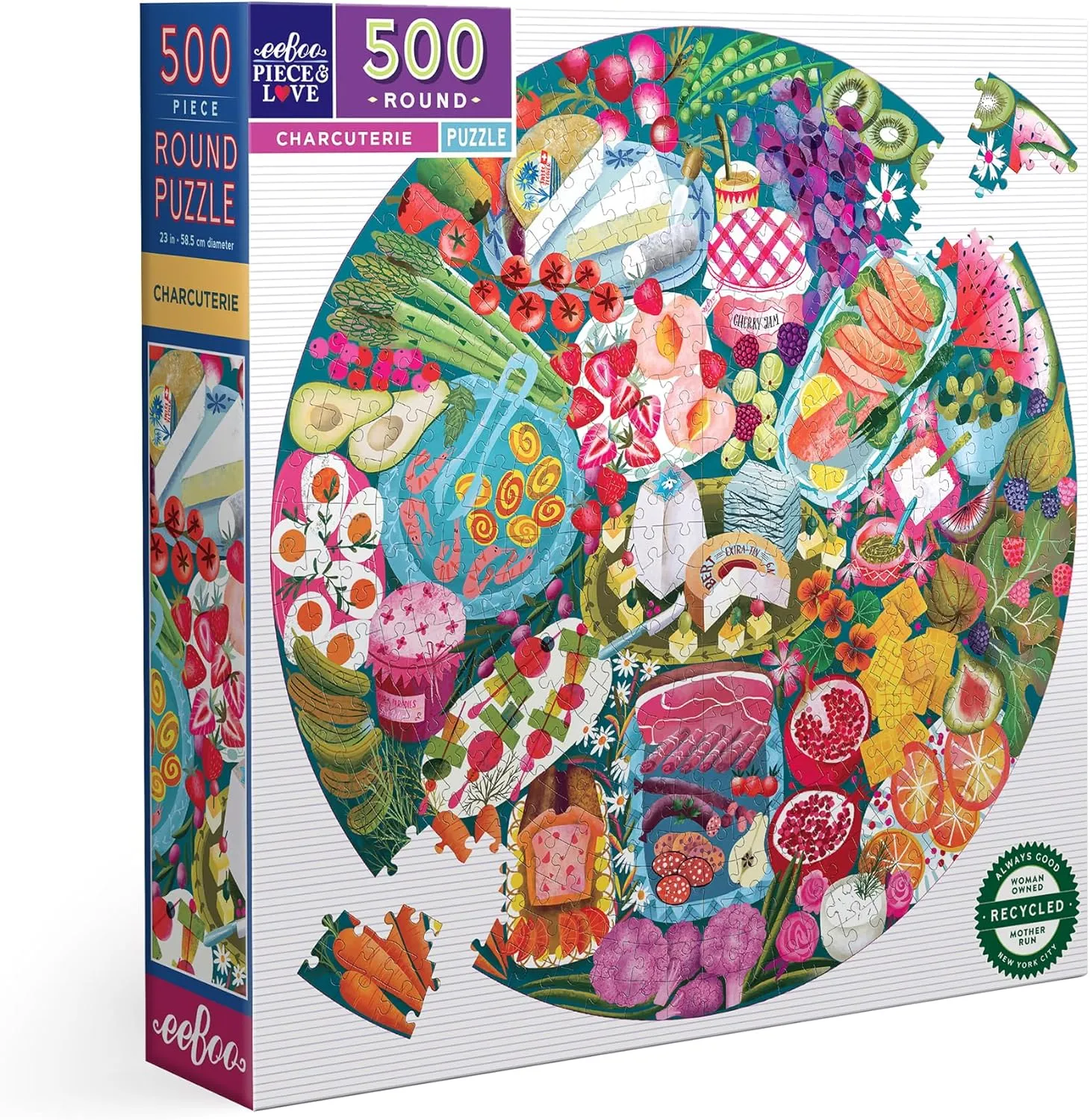 Round Jigsaw, 23" Diameter, Includes Image Reference Insert, Glossy Pieces eeBoo exorbitant whereby doggedly Sanskrit Piece & Love: Charcuterie - 500 Piece Puzzle - Adult 