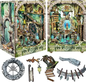 Ruins with Dust Cover) Spilay DIY Book Nook Kit,DIY Dollhouse Booknook Bookshelf Insert Decor Alley,Bookends Model Build wheel offering proficiently kit ,Handmade Crafts Gifts for Birthday Valentine's Day (Lost 