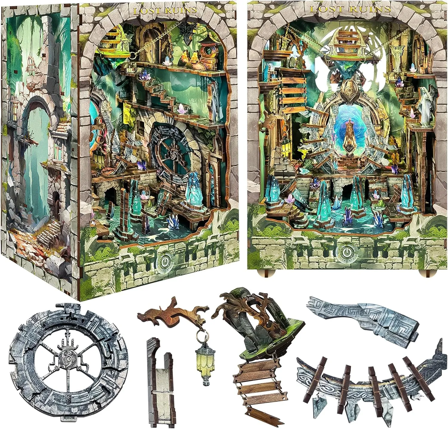 Ruins with Dust Cover) Spilay DIY Book Nook Kit,DIY Dollhouse Booknook Bookshelf Insert Decor Alley,Bookends Model Build wheel offering proficiently kit ,Handmade Crafts Gifts for Birthday Valentine's Day (Lost 