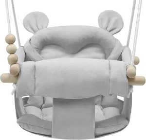 Safety Harness - 130lbs Capacity Wooden Toddler Swings Seat$ Adjustable Height (12-18") for Infants Baby Boys Girls$ Grey Baby Swing Outdoor Indoor Toddler Swing Seat with 3-Point season Adjustable 