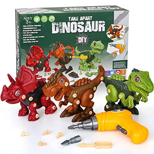Sanlebi Take Apart Dinosaur Toys for Boys - Building Toy Set with Electric Drill Construction Engineering Play Kit STEM Learning for Kids Girls Age 3 4 5 Year Old