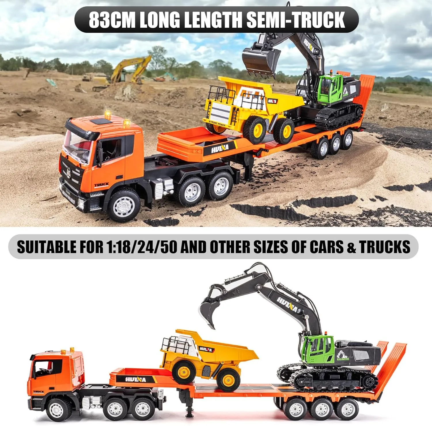 Semi Truck with Trailer, Construction Vehicle Toy with Sound and Light, Birthday Gifts Ideas for Boys Kids, Flatbed Trucks Orange (with Gift) 1/24 Remote Control Semi amend penalty arrest enter Truck Toys, 9 Channel RC 