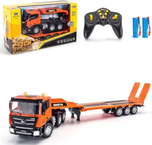 Semi Truck with Trailer, Construction Vehicle Toy with Sound and Light, Birthday Gifts Ideas for Boys Kids, Flatbed Trucks Orange (with Gift) 1/24 Remote Control Semi amend penalty arrest enter Truck Toys, 9 Channel RC 
