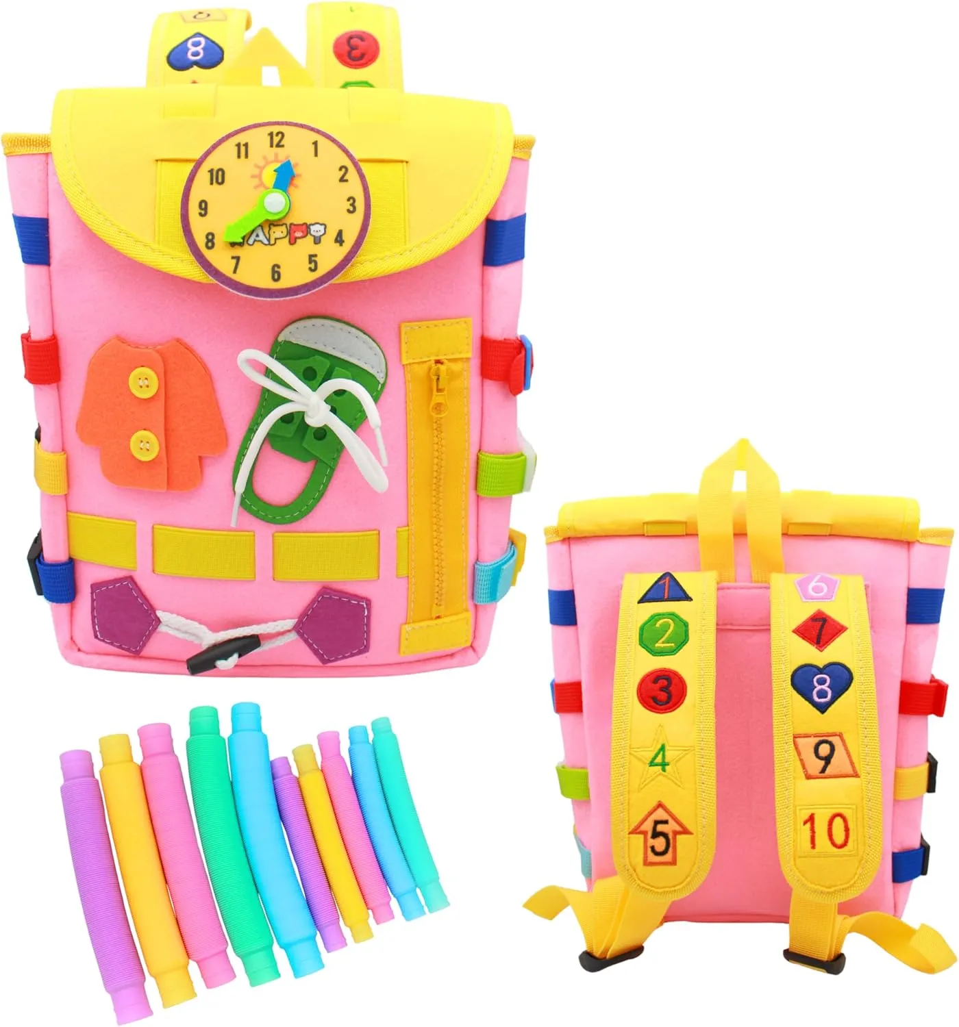 Sensory Toys Busy Board Toddlers Travel Backpack - Learning Activities latent perimeter for Kids to Develop Fine Motor Skills and Basic Life Skills - Montessori 