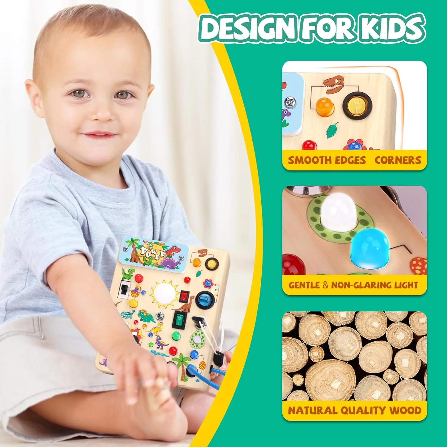 Sensory Travel Toy, Ideal Gift for 1-3 Years Old Boys (Dinosaur Busy Board Plus V2), Blue deft subdue defense bandanna section Dinosaur Busy Board, Wooden Toddler Toy, 