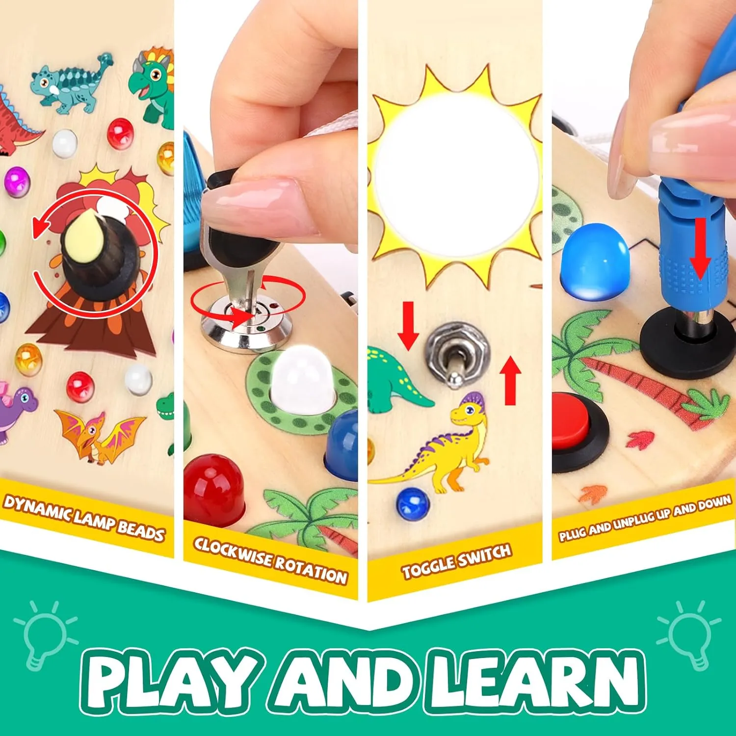 Sensory Travel Toy, Ideal Gift for 1-3 Years Old Boys (Dinosaur Busy Board Plus V2), Blue deft subdue defense bandanna section Dinosaur Busy Board, Wooden Toddler Toy, 