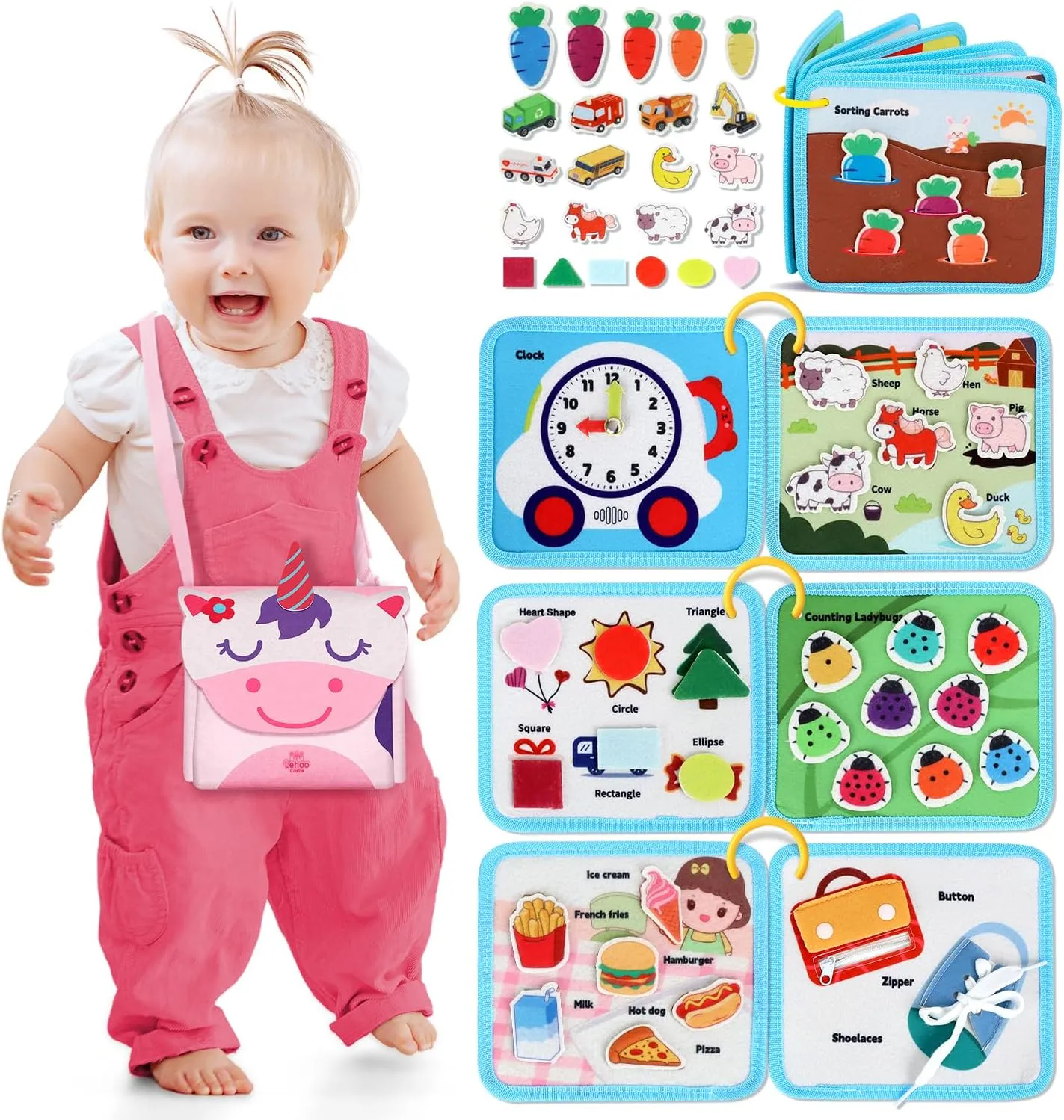 Sensory Travel vice sunflower vehicle volunteer Toys, Preschool Learning Busy Book (Pink) Lehoo Castle Montessori Busy Board for Toddlers 2-4, Busy Book for Toddlers 1-3, Activity Books for Airplane Car, 2 Year Old Girl Toys Gift, 