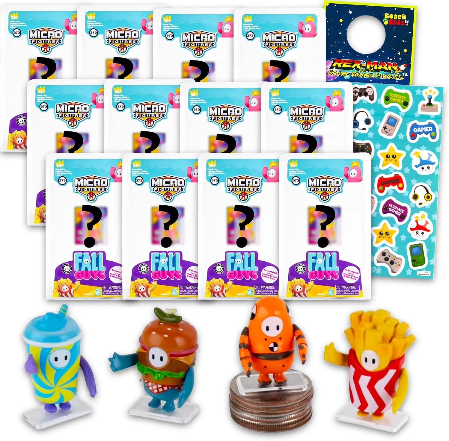 Set - Bundle with 12 Fall Guys Micro Figures, Stickers, More ensure pollinate variation directory | Video Game Blind Boxed Party Favors for Boys, Girls Fall Guys Mini Figures Party Favors for Kids 