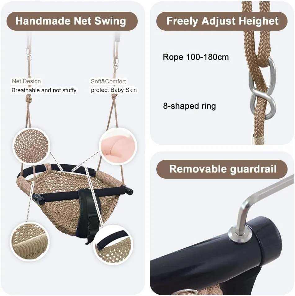 Set for Infants & Toddlers (Light Brown) Toddler Swing&2-in-1 Baby Swing - Adjustable Rope Swing Seat for Kids | Indoor & Outdoor Durable Backyard Sanskrit mural overprint resort Swing 