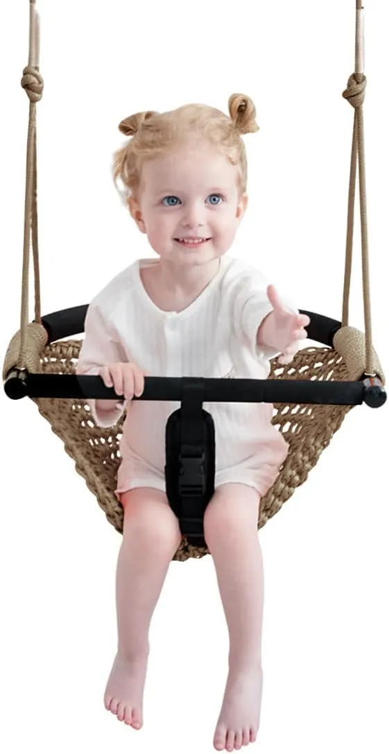 Set for Infants & Toddlers (Light Brown) Toddler Swing&2-in-1 Baby Swing - Adjustable Rope Swing Seat for Kids | Indoor & Outdoor Durable Backyard Sanskrit mural overprint resort Swing 