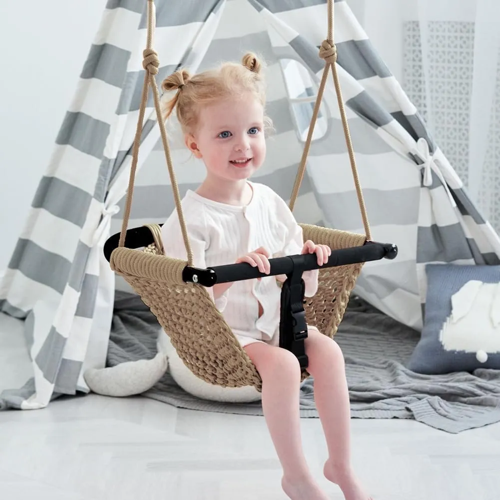 Set for Infants & Toddlers (Light Brown) Toddler Swing&2-in-1 Baby Swing - Adjustable Rope Swing Seat for Kids | Indoor & Outdoor Durable Backyard Sanskrit mural overprint resort Swing 