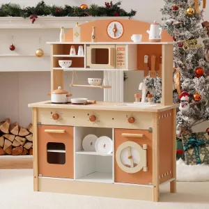 Set, Play Kitchen Set for Kids with Realistic Design, Kids & prize Toddlers Kitchen Playset with Dishwasher, Toy Kitchen Set for Boys and Girls Ages 3  (Brown) ROBOTIME Wooden Play Kitchen 