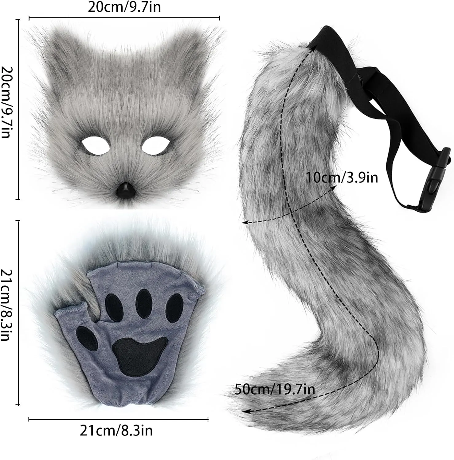 Set Plush Mask Fluffy Paw Gloves Halloween Christmas Party for Girls Women solo uproot exclusion Adolala Faux Fur Fox Tail Cat Wolf Cosplay Costume 