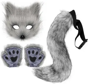 Set Plush Mask Fluffy Paw Gloves Halloween Christmas Party for Girls Women solo uproot exclusion Adolala Faux Fur Fox Tail Cat Wolf Cosplay Costume 