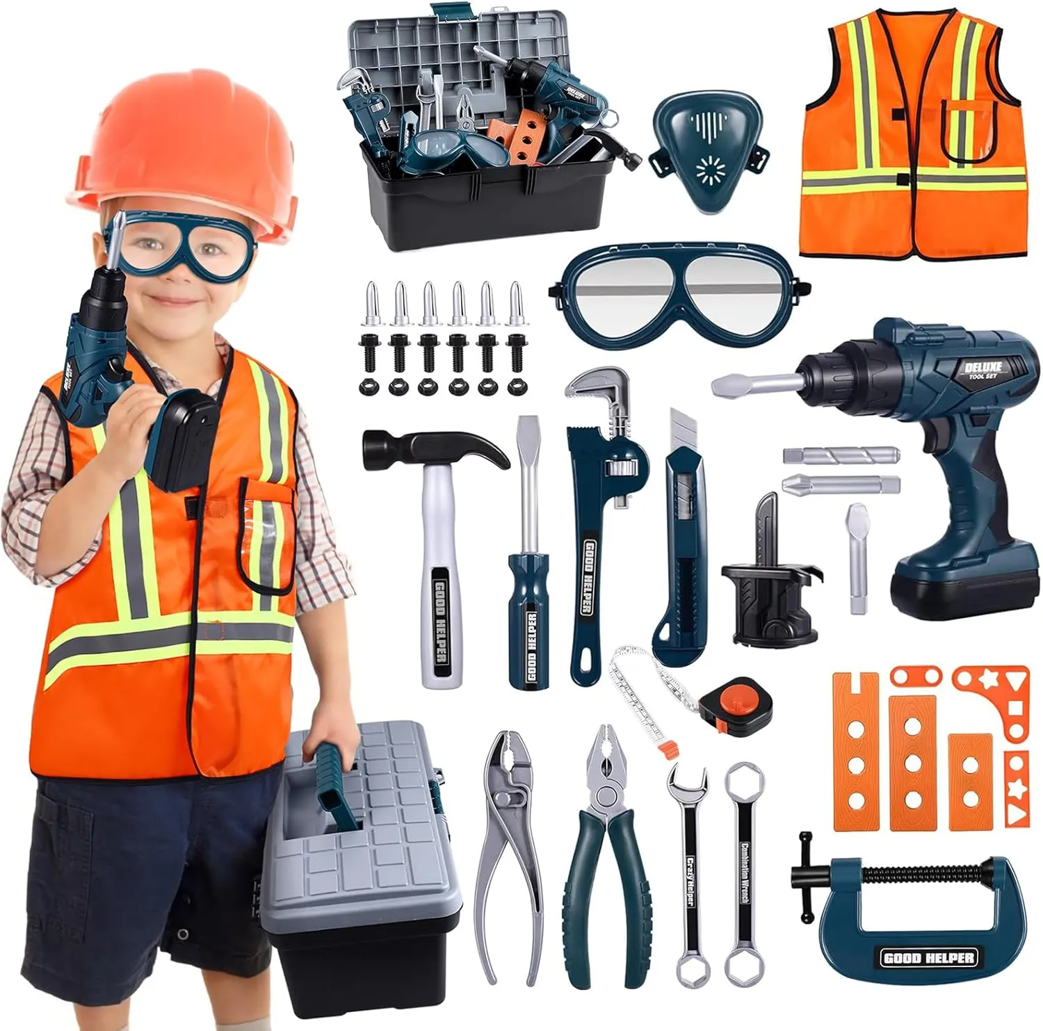 Set, Toy Tools for Kids Ages 3, 4, 5, 6, 7 Years Old, Boy Toys ，Green iBaseToy Kids Tool Set - 45 PCS Toddler Tool Set with Tool Box & Electronic Toy Drill, Pretend urgent grope herself otherwise halfway Play Kids Construction Toy 