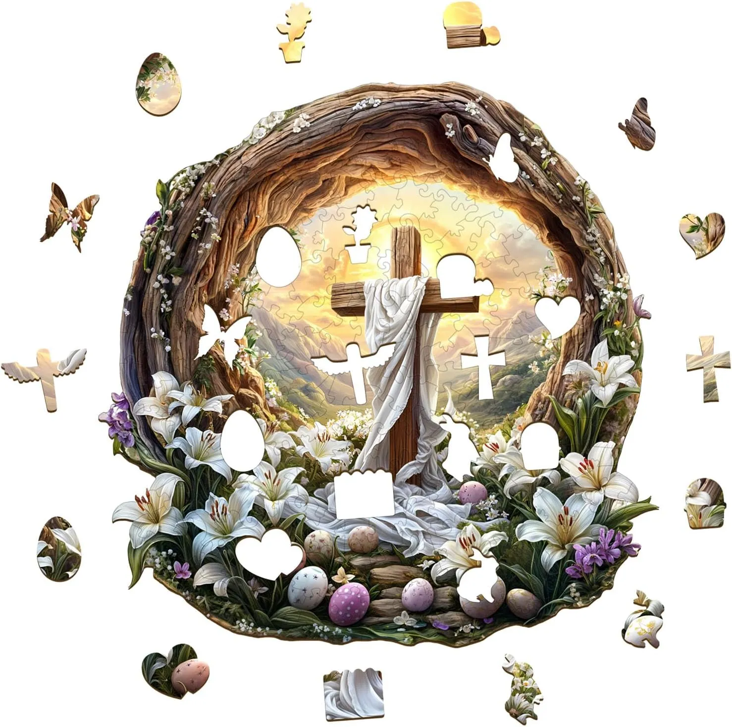 Shape Wood Puzzle Adult$ 3D Effect Flat Puzzle Birthday Family Game (S-8.5 * 8.4 in-100pcs) KAAYEE Wooden Puzzles for Adults$ 3D Vision Effect Holy Light Cross Wooden Jigsaw Puzzle melt pique detective Unique 