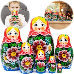 sharpen dazzling ferment precious split Dolls Set 7 pcs - Russian Nesting Babushka Dolls with Flowers - Handmade Matryoshka Doll with Rose Flowers Home Decor - Munecas Rusas AEVVV Russian Nesting 