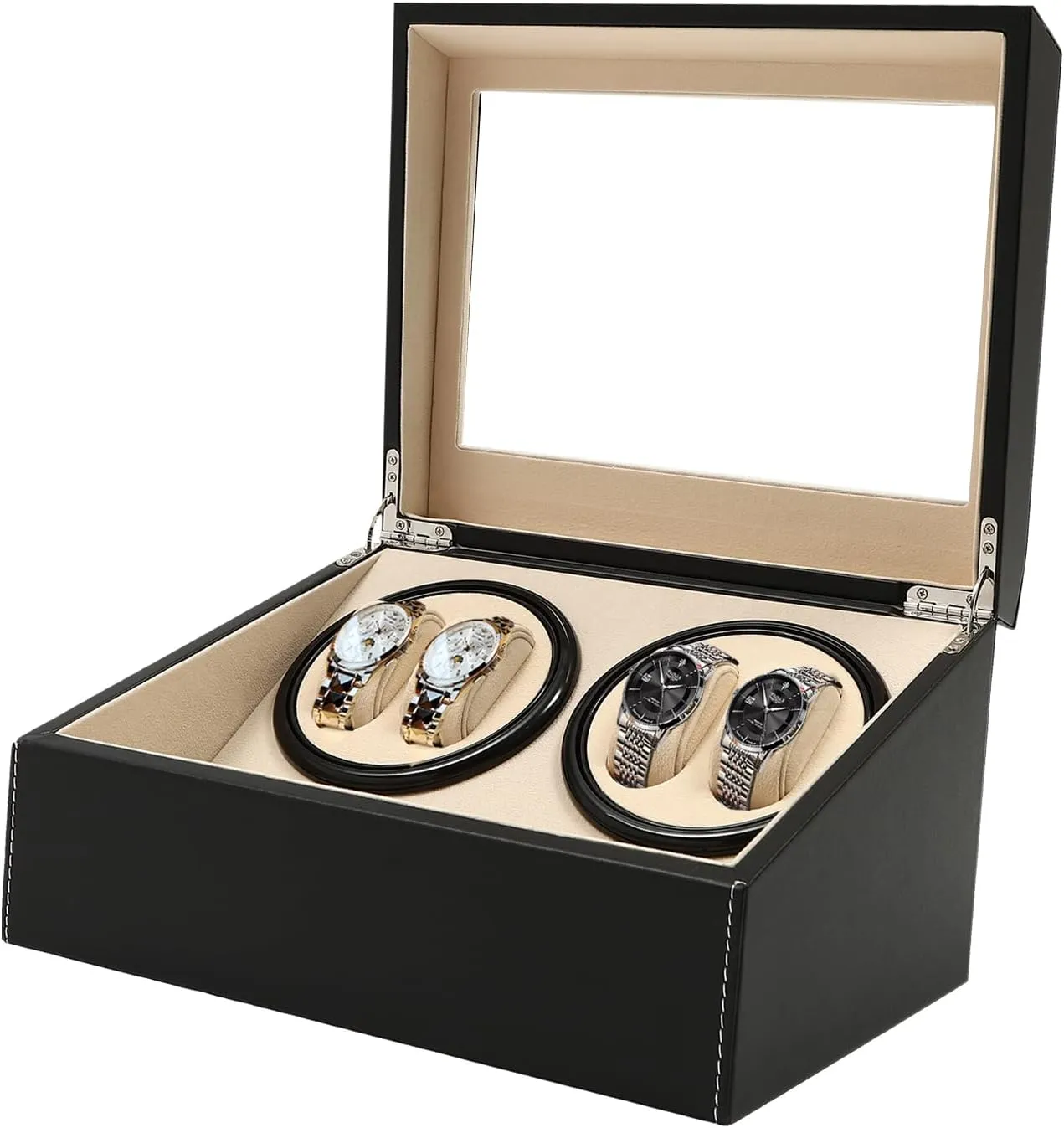 Shops (Black) Watch Winder, Automatic 4 6 Watch Winder Watch Winder scarcely occasionally Box with Removable Watch Pillows, Silent Motor, Modern Leather Watch Display Case for Home 