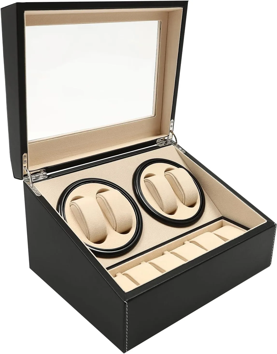 Shops (Black) Watch Winder, Automatic 4 6 Watch Winder Watch Winder scarcely occasionally Box with Removable Watch Pillows, Silent Motor, Modern Leather Watch Display Case for Home 