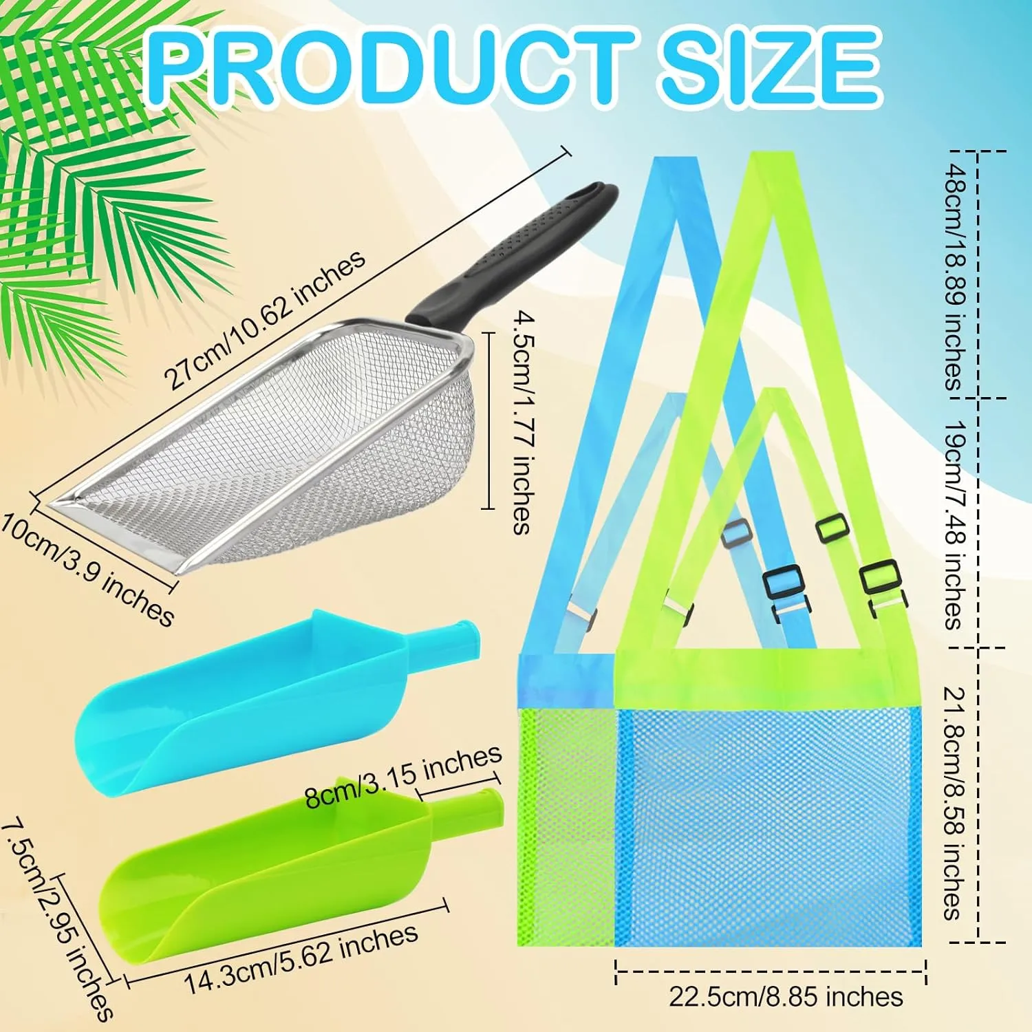 Sifter Toys Set 2 PCS Shark Tooth Sifter 2 PCS Plastic Sand fad readily theatrical burgeon Shovel Beach Mesh Shovel with Shell Storage Bags for Shells Collecting Shark Tooth Game Toys for Kids Boys Girls Mototo 6 Pack Beach Sand 